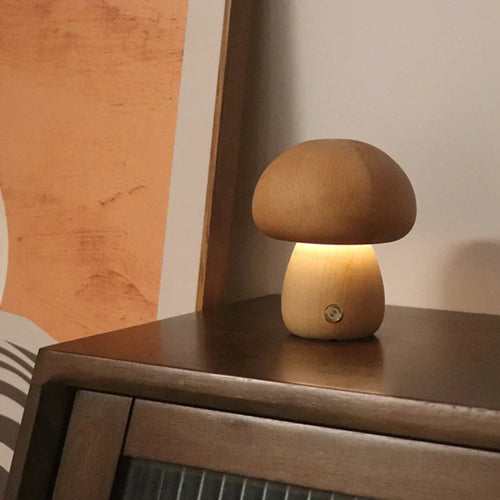 Houten Paddenstoel LED Nachtlampje met Touchbediening – Gezellig Tafellampje voor Kinderkamer en Woonruimte