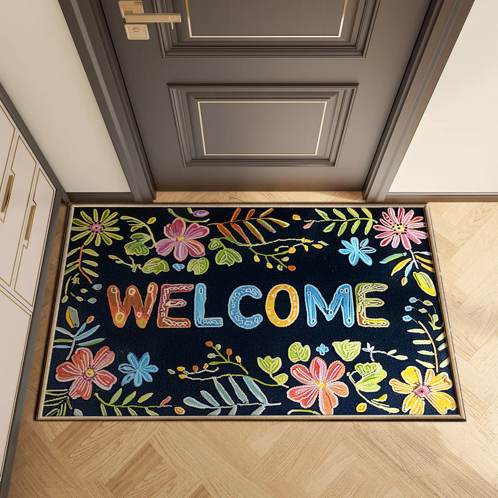 Welkom Deurmat met Bloemen – Antislip Mat voor Binnen & Buiten | 40x60, 50x80, 60x90 cm