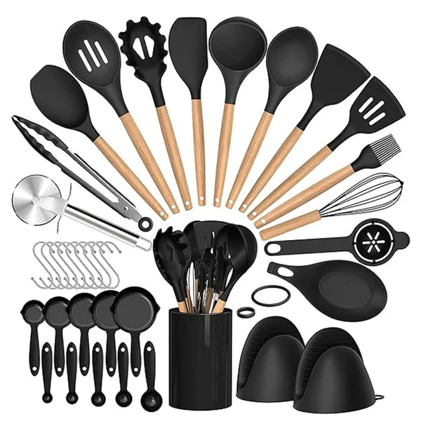 36-Delige Siliconen Keukengerei Set met Organizer – Hittebestendige & Antiaanbak Kooktools