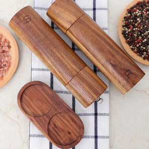 Houten Zout- en Pepermolen Set met Dienblad – 22,5x5,5 cm