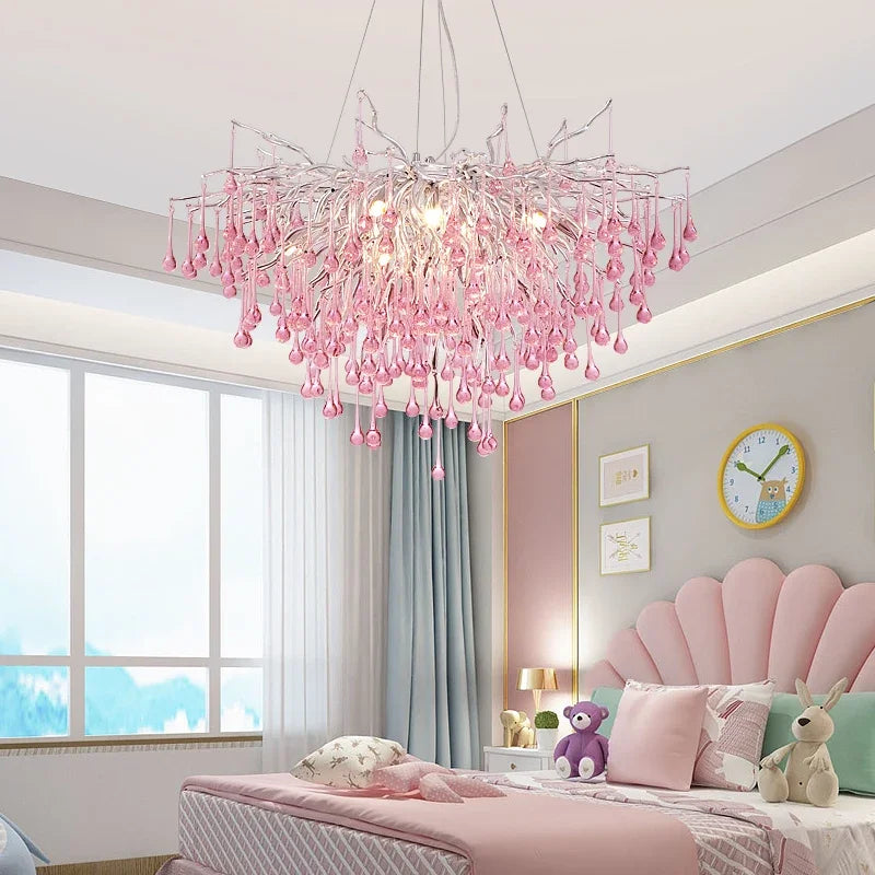 Roze Kristallen Kroonluchter – Luxe LED Plafondlamp voor Slaapkamer & Woonkamer