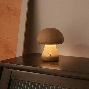 Houten Paddenstoel LED Nachtlampje met Touchbediening – Gezellig Tafellampje voor Kinderkamer en Woonruimte