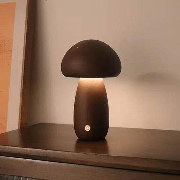 Paddenstoel Houten Tafellamp – Natuurlijk Design van Walnoot of Beuken