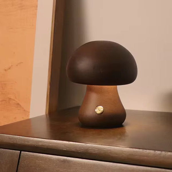 Paddenstoel Houten Tafellamp – Natuurlijk Design van Walnoot of Beuken