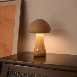 Paddenstoel Houten Tafellamp – Natuurlijk Design van Walnoot of Beuken