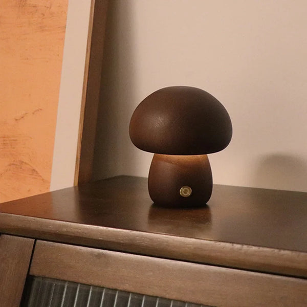 Houten Paddenstoel LED Nachtlampje met Touchbediening – Gezellig Tafellampje voor Kinderkamer en Woonruimte