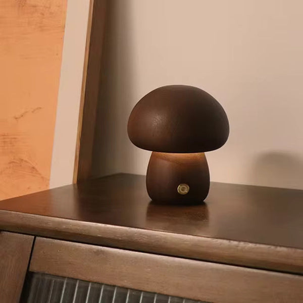 Paddenstoel Houten Tafellamp – Natuurlijk Design van Walnoot of Beuken