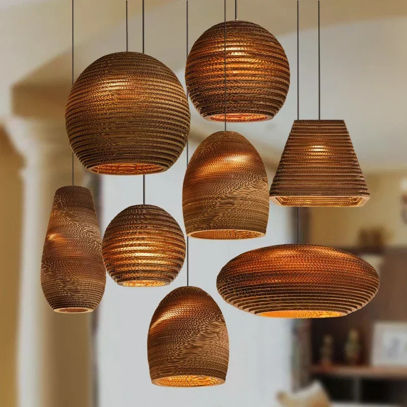 Japandi Hanglamp van Papier & Hout – Handgeweven Duurzaam Designlamp | E27 Fitting