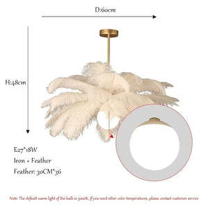 Featherelle Luxe Struisvogelveren Hanglamp – Witte LED Kroonluchter voor Woonkamer & Eetkamer