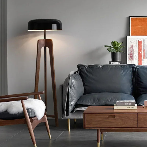 Staande Lamp Armoniele – Moderne Vloerlamp van Hout en Chroom met LED voor Woonkamer