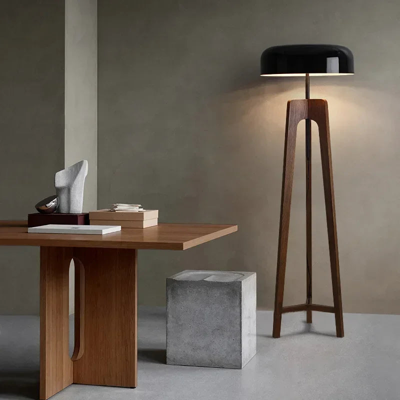 Staande Lamp Armoniele – Moderne Vloerlamp van Hout en Chroom met LED voor Woonkamer