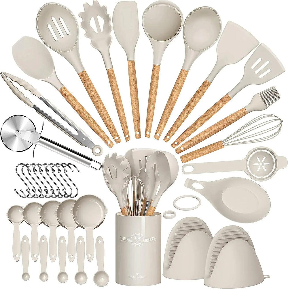 36-Delige Siliconen Keukengerei Set met Organizer – Hittebestendige & Antiaanbak Kooktools