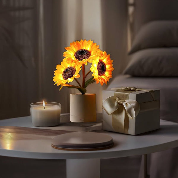 Sprankelende Zonnebloem LED Tafellamp – Gezellige Sfeerverlichting & Woondecoratie