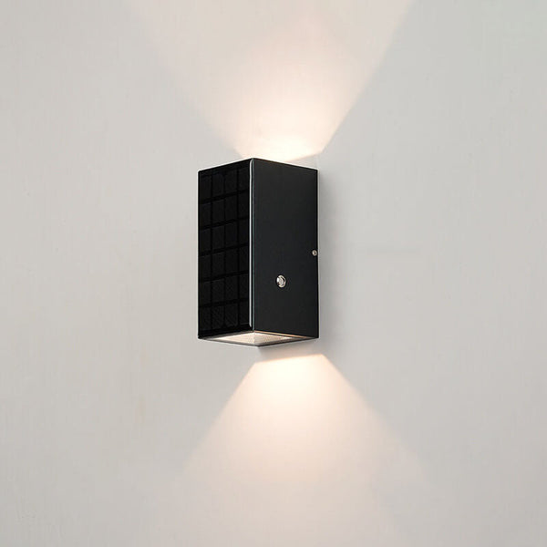 Zwarte Rechthoekige Solar LED Buitenwandlamp – Moderne Tuin & Terrasverlichting