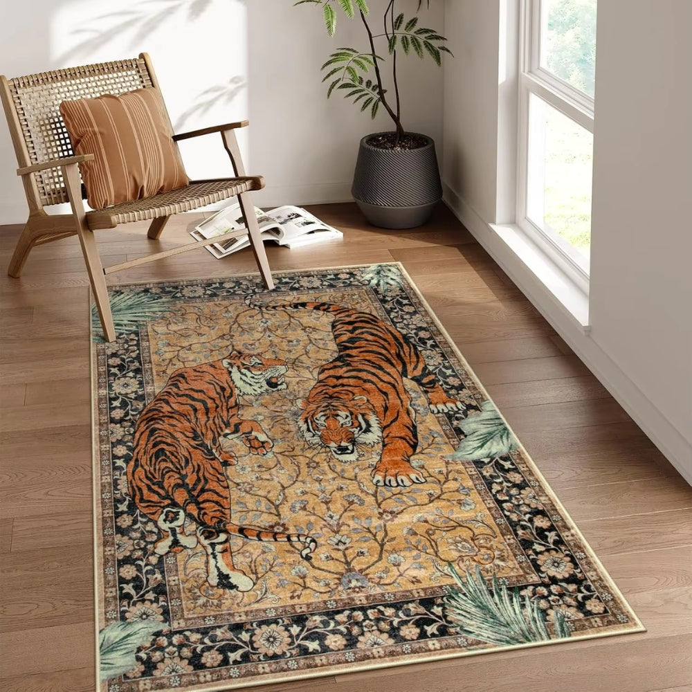 Elegante Tijgerprint Vloerkleed voor Woonkamer – Zacht, Antislip & Wasbaar