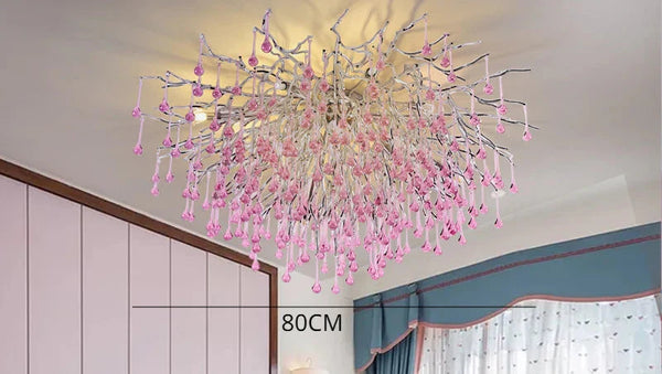 Roze Kristallen Kroonluchter – Luxe LED Plafondlamp voor Slaapkamer & Woonkamer