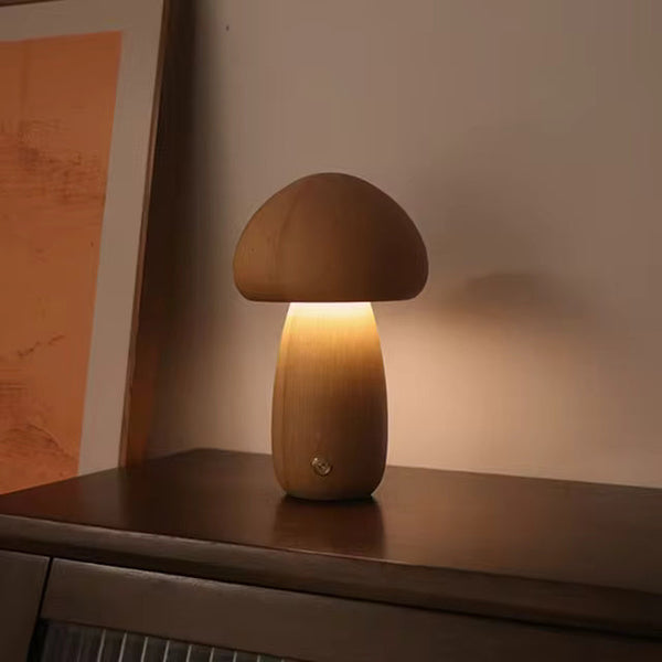 Paddenstoel Houten Tafellamp – Natuurlijk Design van Walnoot of Beuken