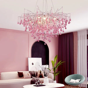 Roze Kristallen Kroonluchter – Luxe LED Plafondlamp voor Slaapkamer & Woonkamer