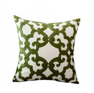 Groene kussenhoes met borduurwerk – Toscaanse bloemenprint 18 x 18 in