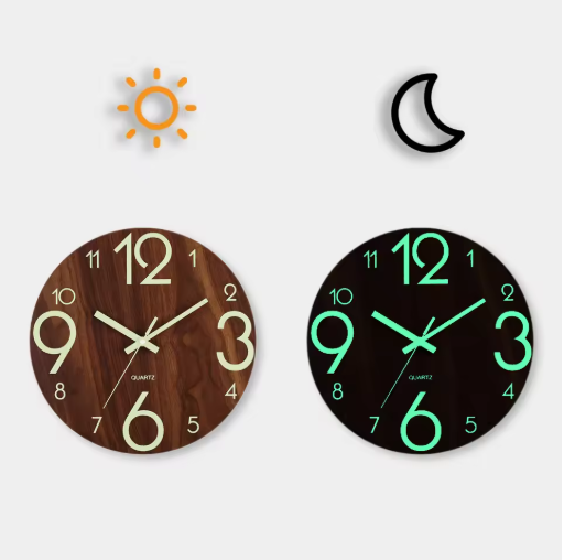Stille Quartz Wanduhr met Lichtgevende Cijfers – Modern Glow-in-the-Dark Ontwerp