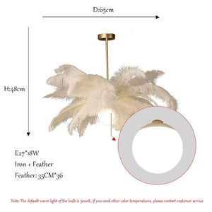 Featherelle Luxe Struisvogelveren Hanglamp – Witte LED Kroonluchter voor Woonkamer & Eetkamer