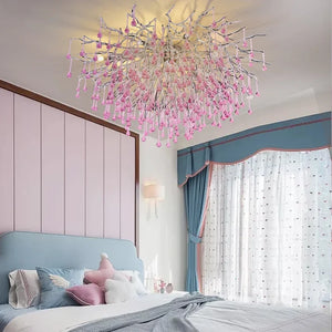 Roze Kristallen Kroonluchter – Luxe LED Plafondlamp voor Slaapkamer & Woonkamer