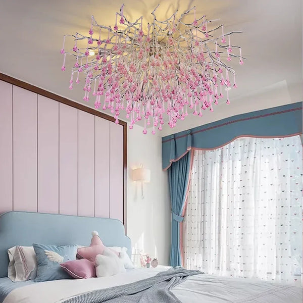 Roze Kristallen Kroonluchter – Luxe LED Plafondlamp voor Slaapkamer & Woonkamer