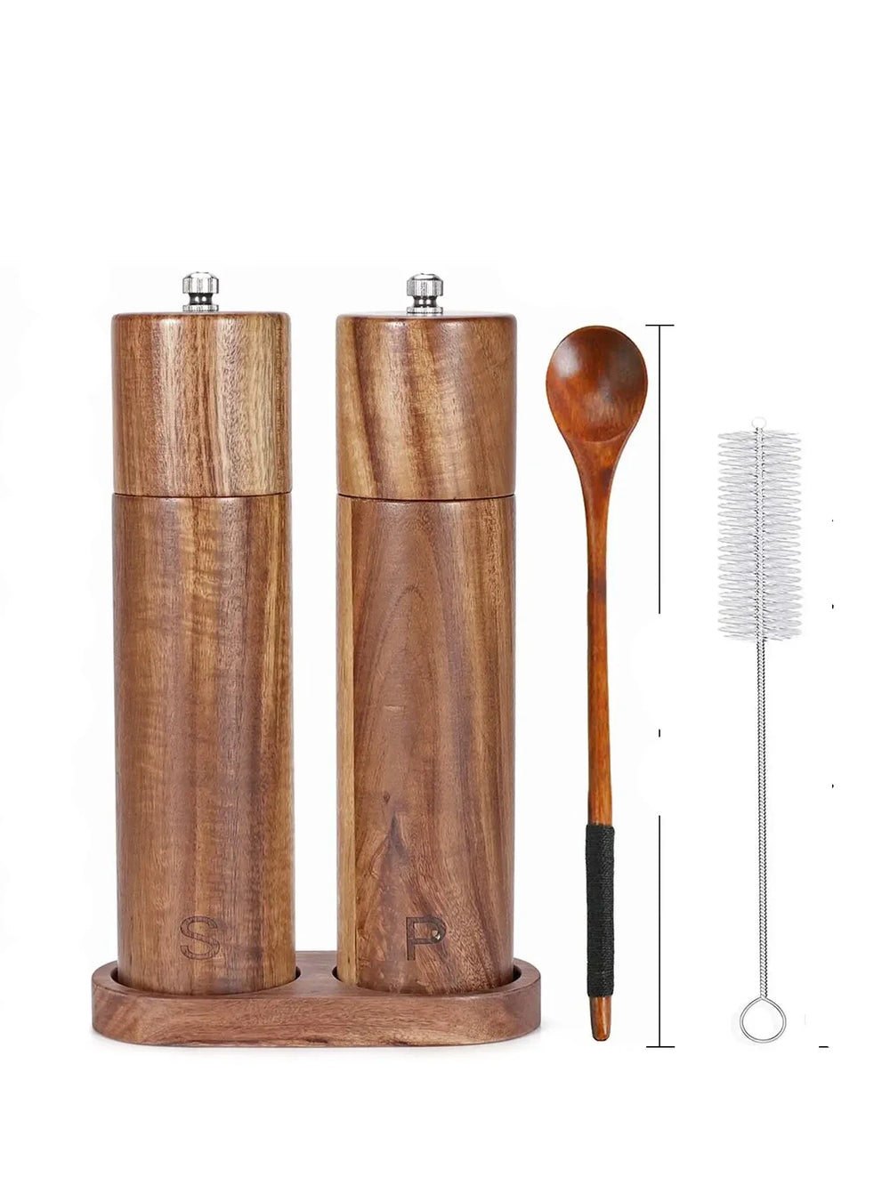 Houten Zout- en Pepermolen Set met Dienblad – 22,5x5,5 cm