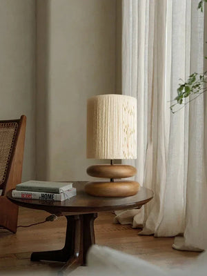 Boho Tafellamp met Organische Keramische Voet en Linnen Kap – Warme Sfeerverlichting