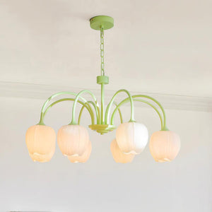 Tulpvormige Kronleuchter Hanglamp – Elegante Plafondlamp in Matcha Groen
