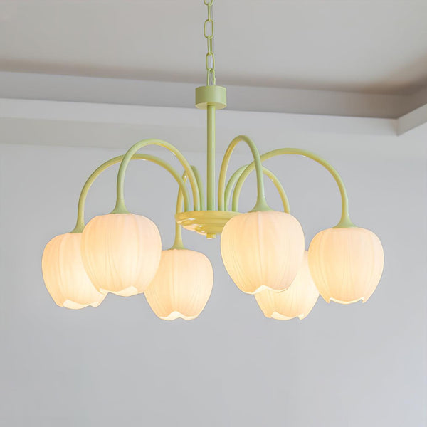 Tulpvormige Kronleuchter Hanglamp – Elegante Plafondlamp in Matcha Groen
