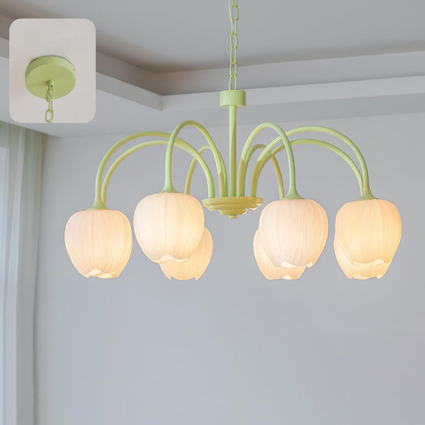 Tulpvormige Kronleuchter Hanglamp – Elegante Plafondlamp in Matcha Groen