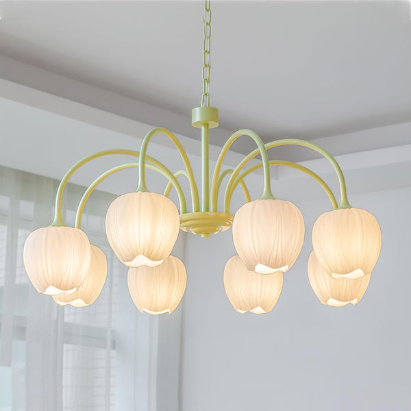 Tulpvormige Kronleuchter Hanglamp – Elegante Plafondlamp in Matcha Groen