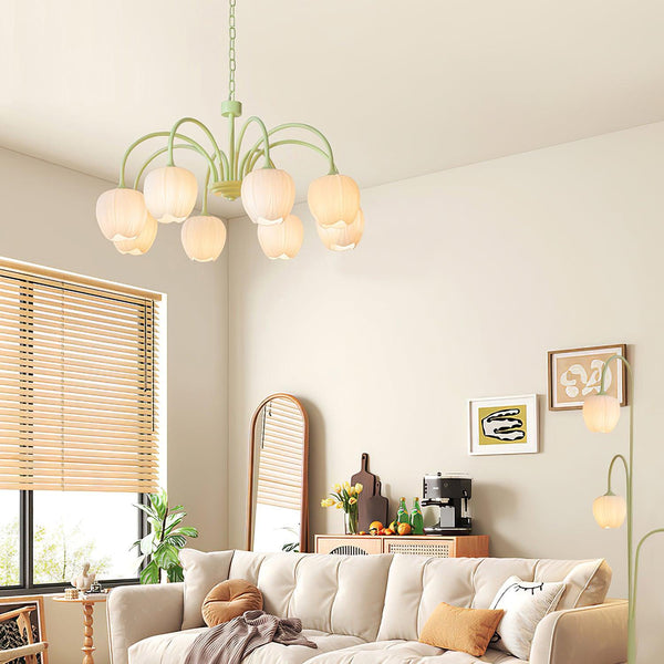Tulpvormige Kronleuchter Hanglamp – Elegante Plafondlamp in Matcha Groen