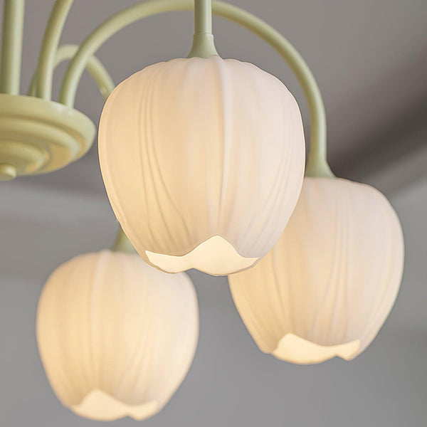 Tulpvormige Kronleuchter Hanglamp – Elegante Plafondlamp in Matcha Groen
