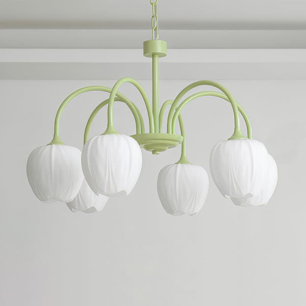 Tulpvormige Kronleuchter Hanglamp – Elegante Plafondlamp in Matcha Groen