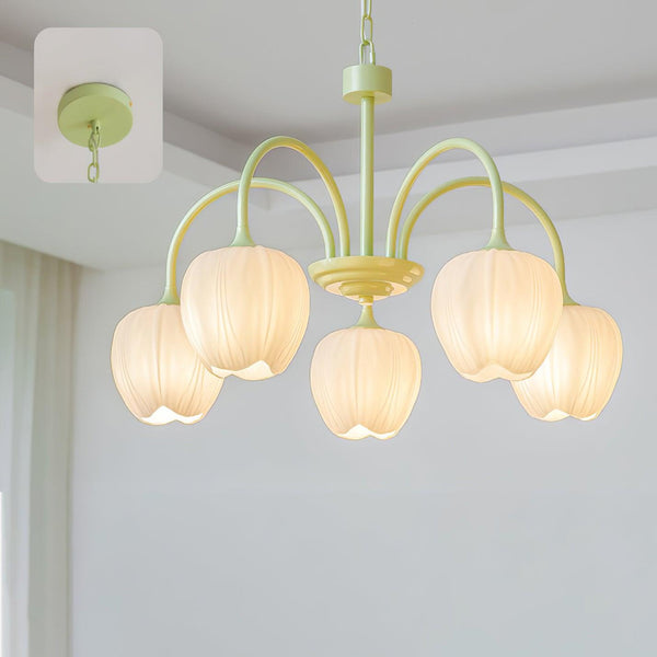 Tulpvormige Kronleuchter Hanglamp – Elegante Plafondlamp in Matcha Groen