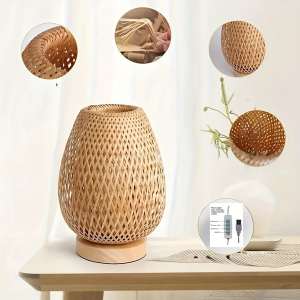 Boho LED Tafellamp – Dimbare Bamboe Nachtlamp voor Gezellige Sfeer in de Slaapkamer