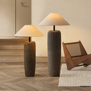 Vloerlamp met Organische Vorm van Hout en Linnen – Japandi Stijl Verlichting