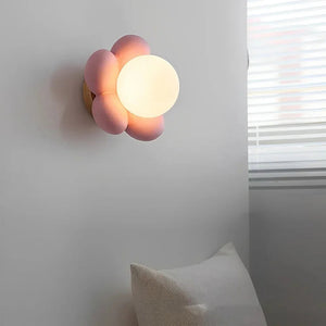 Wandlamp Bloemvorm met Houten Basis – Warm Witte LED Binnenverlichting