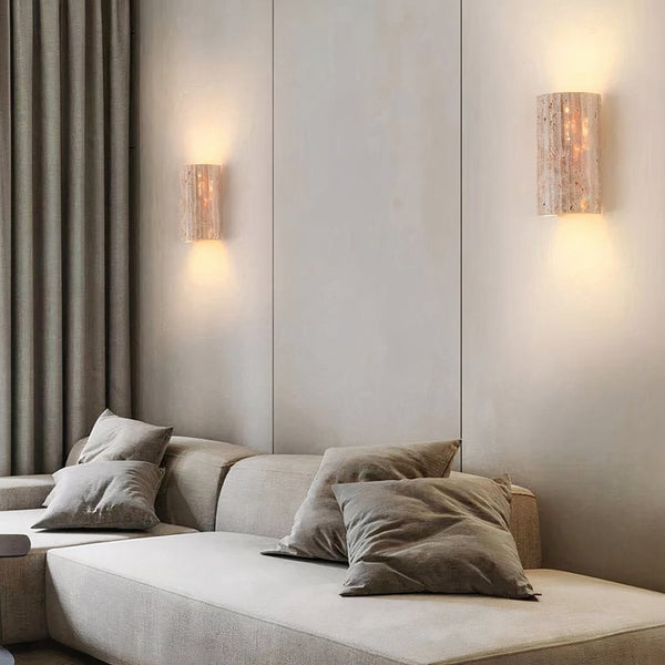 Wandlamp van Natuursteen – Halve Cilinder Travertijn Modern Ontwerp