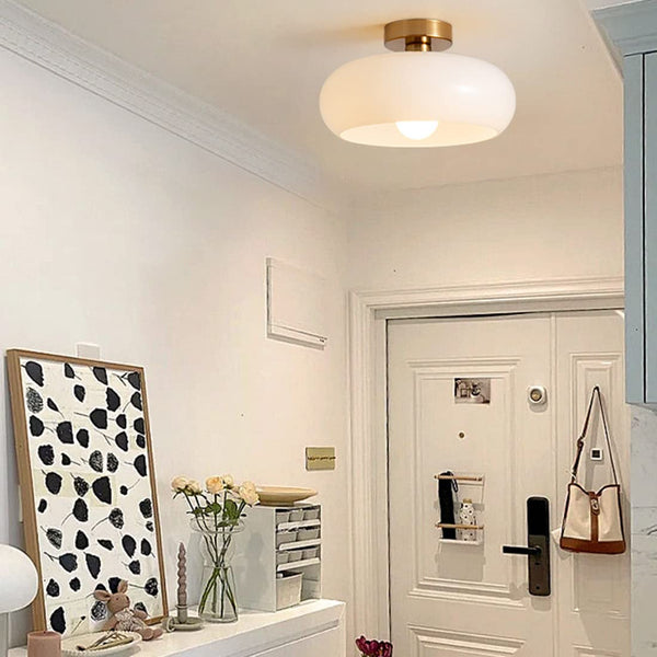 Plafondlamp met Warm Amberglas – Ronde Elegante Woonverlichting