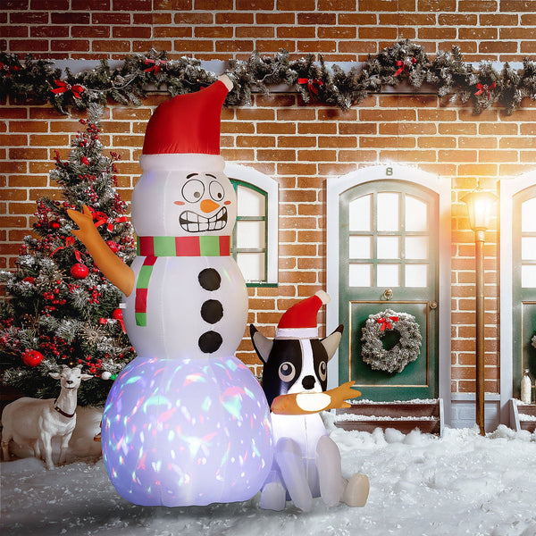 Opblaasbare sneeuwman met hond 188 cm – kerstdecoratie met LED en ventilator