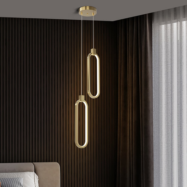 Elegante Hanglamp van Goudmessing | 2-Ring Plafondlamp voor Moderne Interieurs