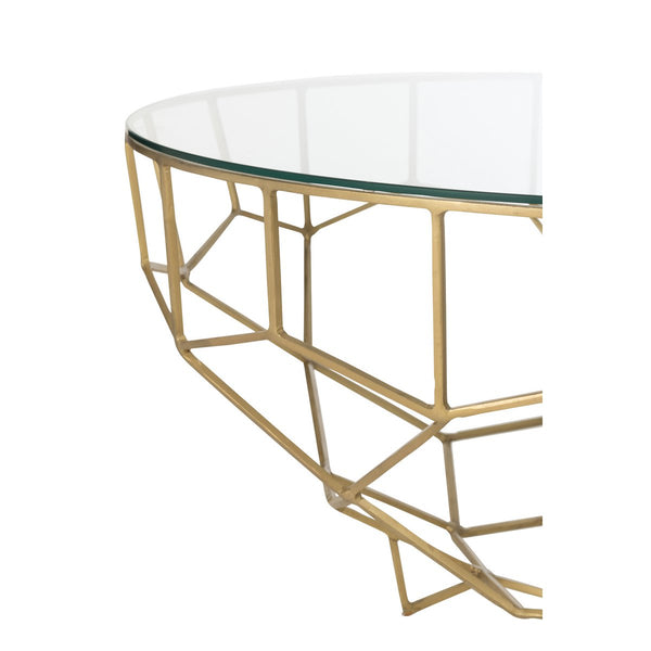 J-Line Salontafel Moza – Ronde Glazen Tafel met Goudkleurig Geometrisch Frame