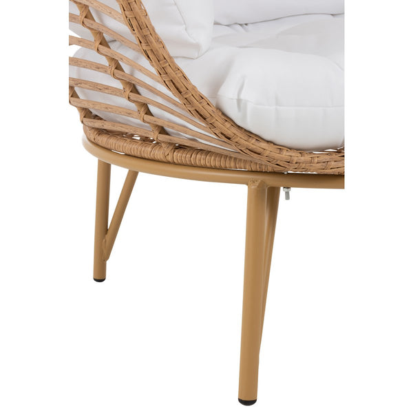 J-Line Loungestoel Ovaal – Staal & Rotan – Naturel – Inclusief Kussens – 115×110×148 cm