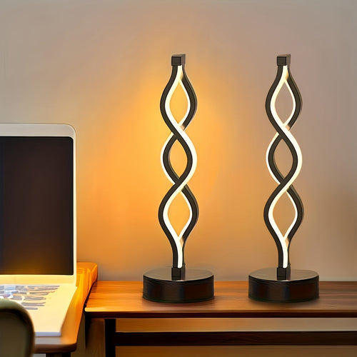 Set van 2 Dimbare Moderne Spiraal LED Tafellampen – USB Aangedreven Minimalistische Bedlampen