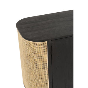 J-Line Molly kast met rotan zijpanelen – 3 deuren – zwart hout
