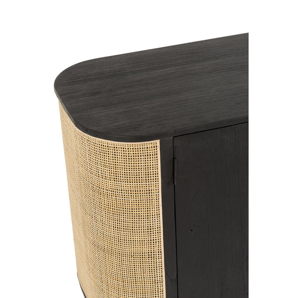J-Line Molly kast met rotan zijpanelen – 3 deuren – zwart hout