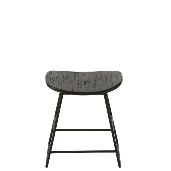 J-Line Stoel Rechthoekig Zwart – Gerecycled Hout & Metaal – Compacte Kruk Small